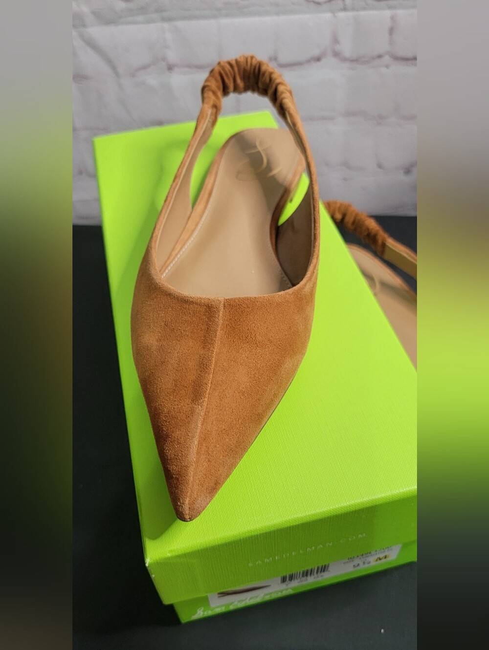Sam Edelman Suede Pointed-Toe Slingback Flats in Cognac 9.5M - Picture 3 of 4
